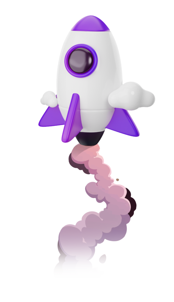 Digital Rise Lab's unique SEO solutions helping businesses soar, symbolized by a purple and white rocket taking off