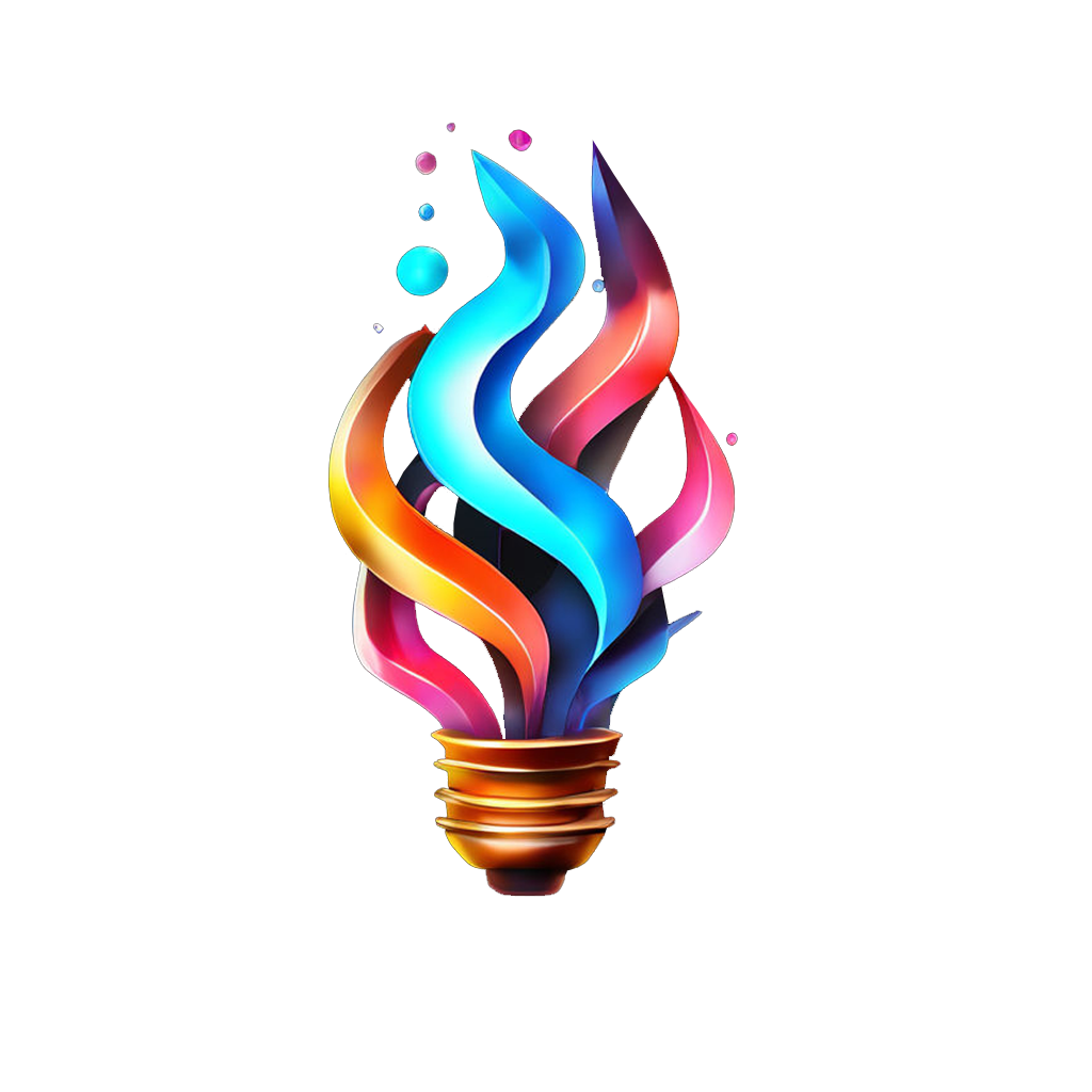 Creative branding and visual content by Digital Rise Lab’s renowned artists, symbolized by a colorful, artistic light bulb representing inspiration and strategy